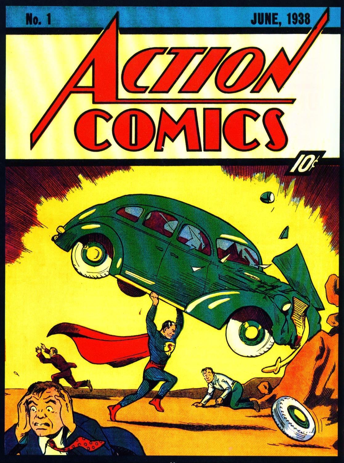 Portada de Action Comics número 1, de junio de 1938, primera aparición de Superman