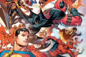 Portada de DC/Marvel: The Cosmic Kiss Caper & Other Stories, por Jim Cheung