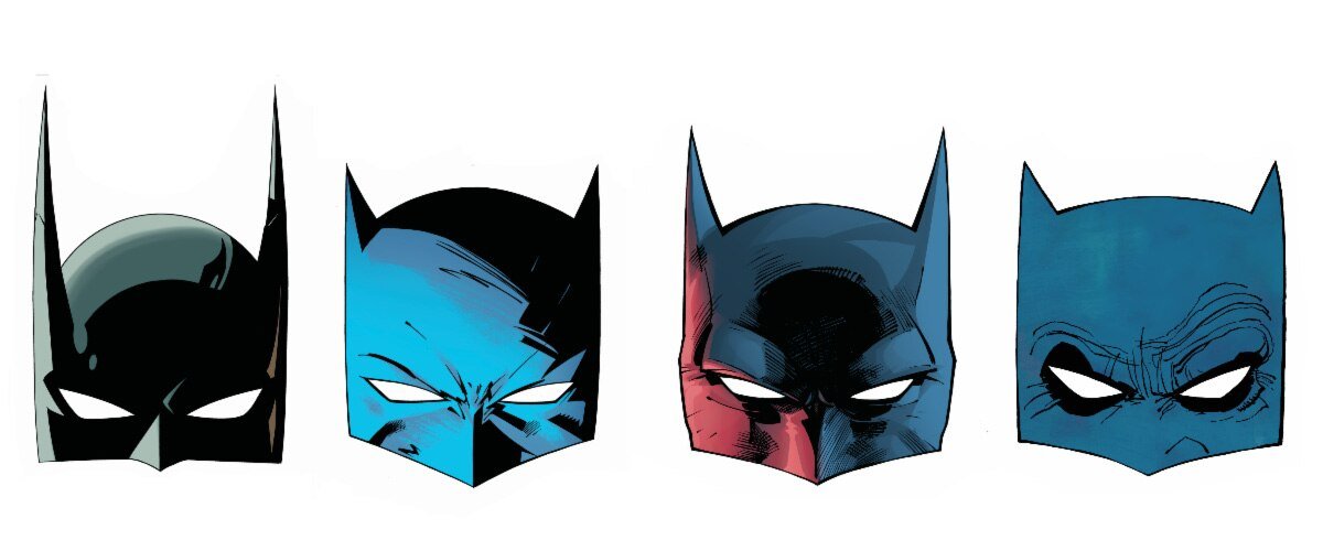 Las cuatro máscaras de papel de Batman de Ryan Sook para el Batman Day 2026