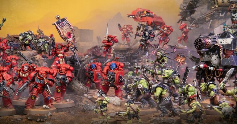 Miniaturas pintadas de Blood Angels y Orkos de la caja Warhammer 40,000: Armageddon